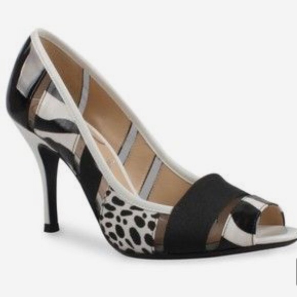 J Rene Black & White Jemma Peeptoe Pump.